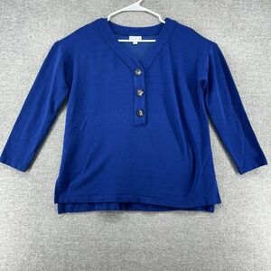 J Jill Tunic Top Women Size XS Petite Blue 3/4 Sleeve Casual